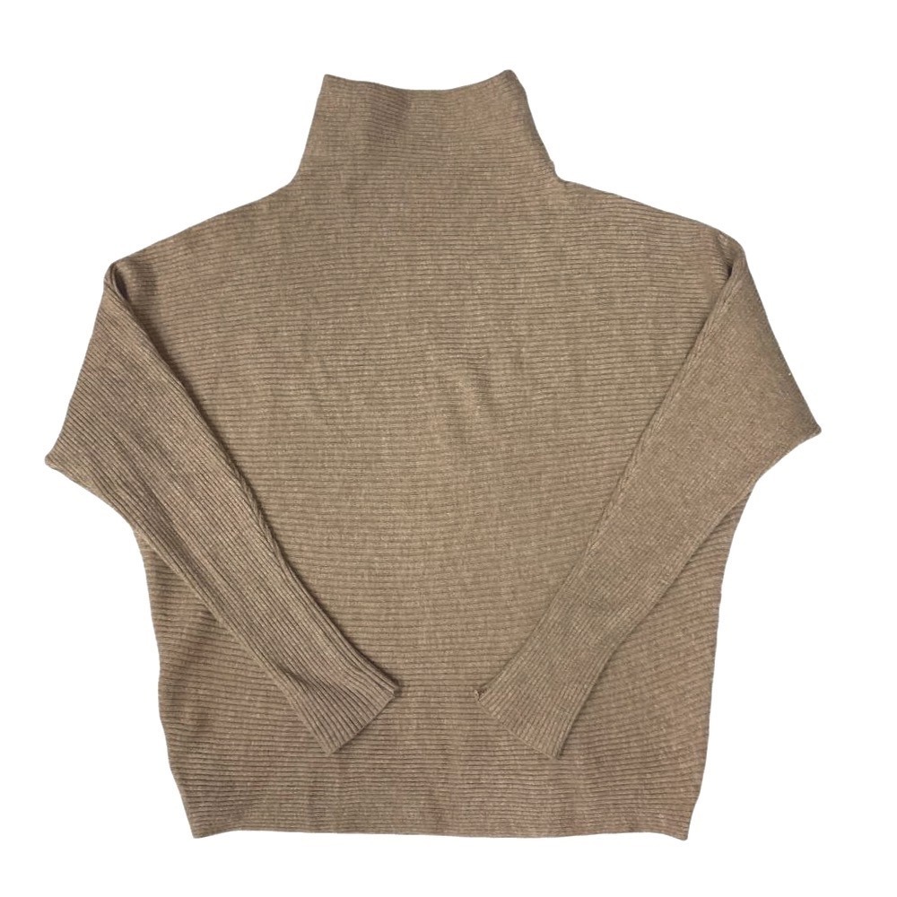 Magaschoni Women's Funnel Neck Ribbed Knit Pullover Sweater Size M Beige Camel